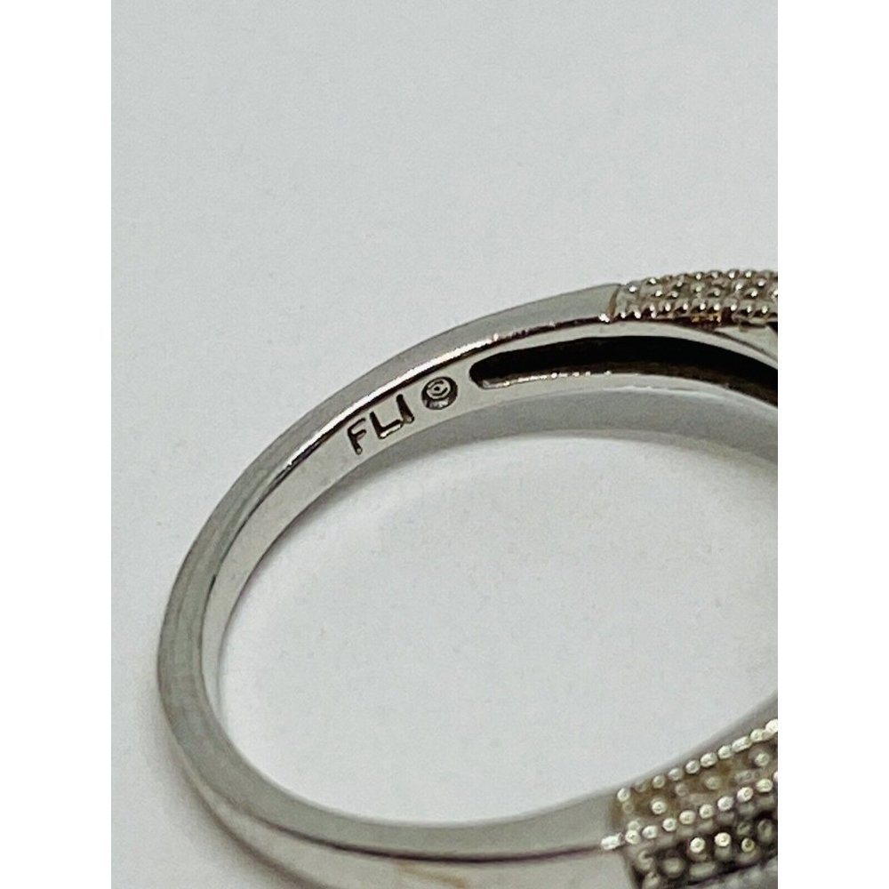 10k White Gold Blue Sapphire & Diamond Halo Ring Signed FLI Size 6.75 - Picture 3 of 12